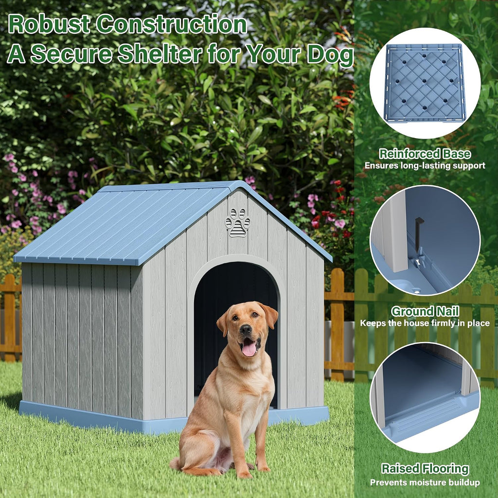 Large Dog House for Outdoor & Indoor, Waterproof Puppy Shelter with Air Vents & Elevated Floor, Easy Assemble Sturdy