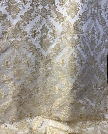 Vintage Damask Upholstery Fabric, Floral Pattern, Traditional Victorian Design, 54" Wide, Sold by Yard (Cream)