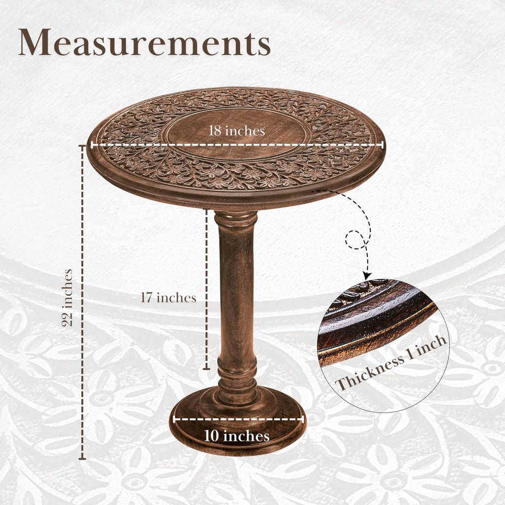 SideTable in Solid Wood With Hand Carving, End Table, Livingroom Table 18x22
