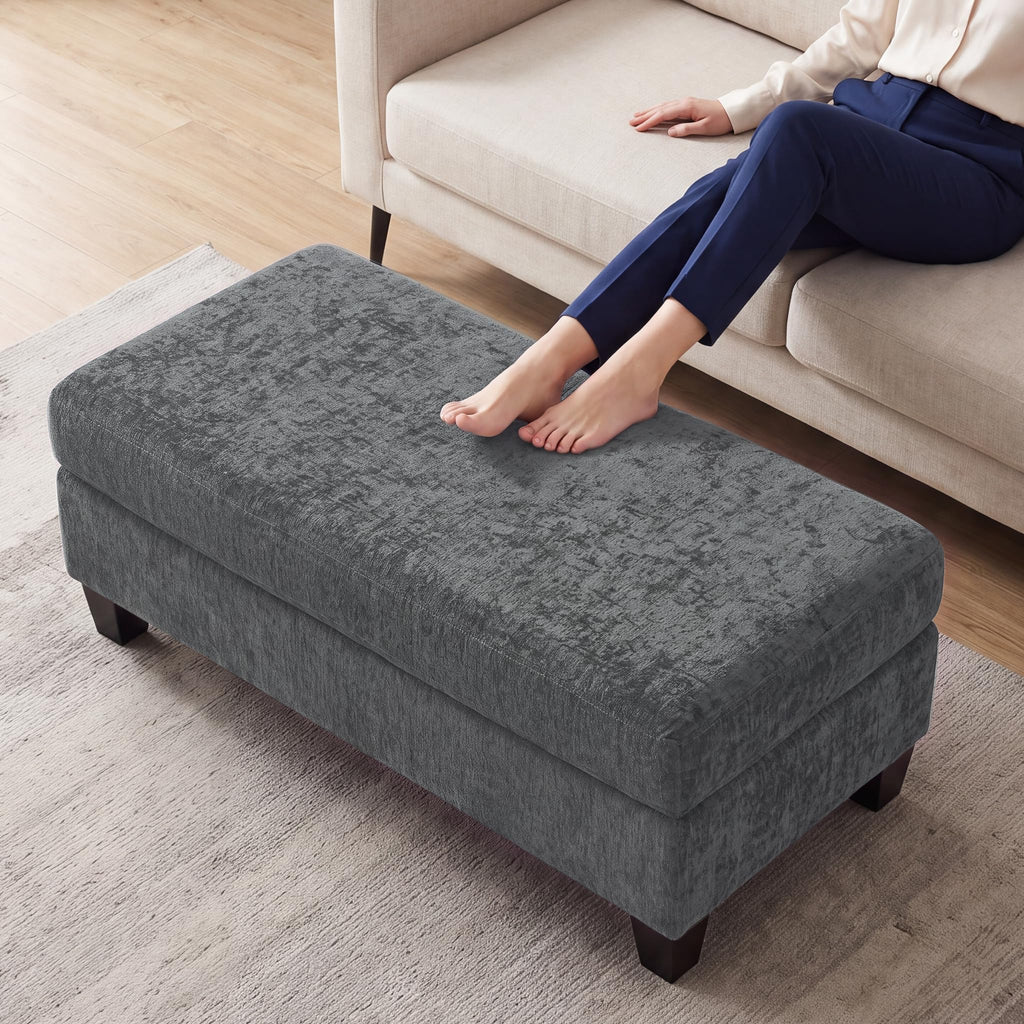 45.3" Storage Ottoman with Reversible Wooden Tray Top, Coffee Table Ottoman Bench Upholstered Multifunctional