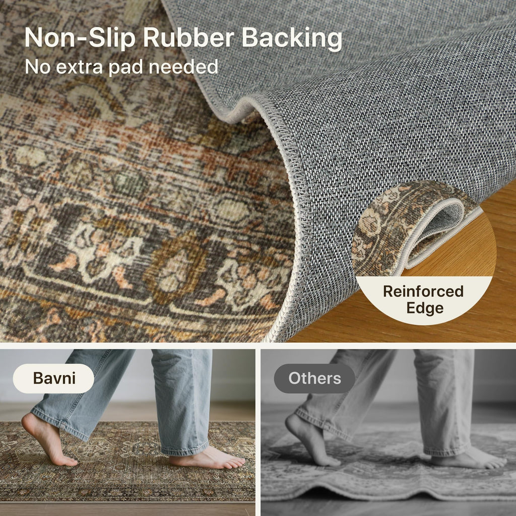 3x8 Hallway Runner Rug, Non Slip Washable, Vintage Brown