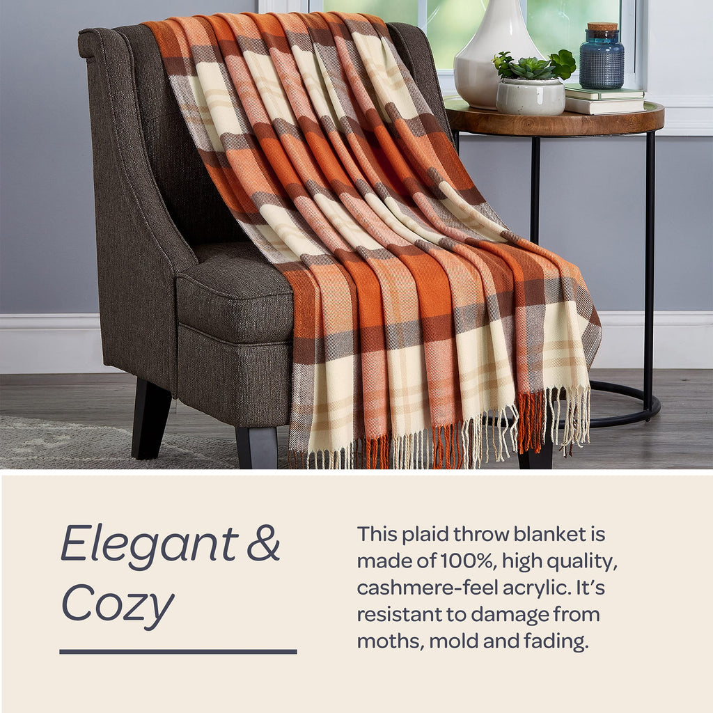 Oversized Throw Blanket for Couch, Spice Orange Plaid, 60" x 70"