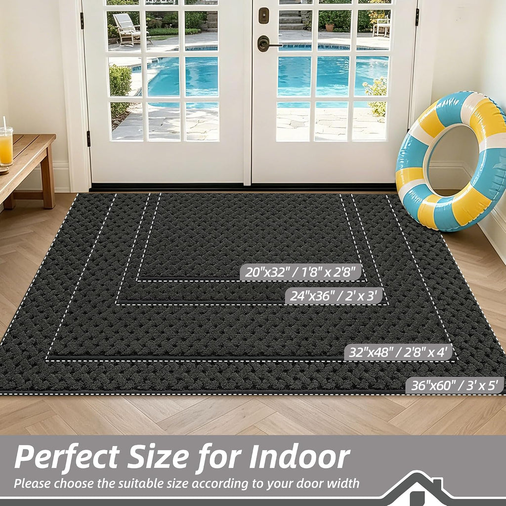 Dirt Trapper Door Mat Non-Slip Entryway Rugs, 24" x 36", Dark Grey | Absorbent Dog Doormats, Woven-Look Washable