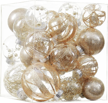 Clear Christmas Ball Ornaments,24ct Shatterproof Plastic Decorative Christmas Ornaments Hanging Xmas Tree Baubles Set