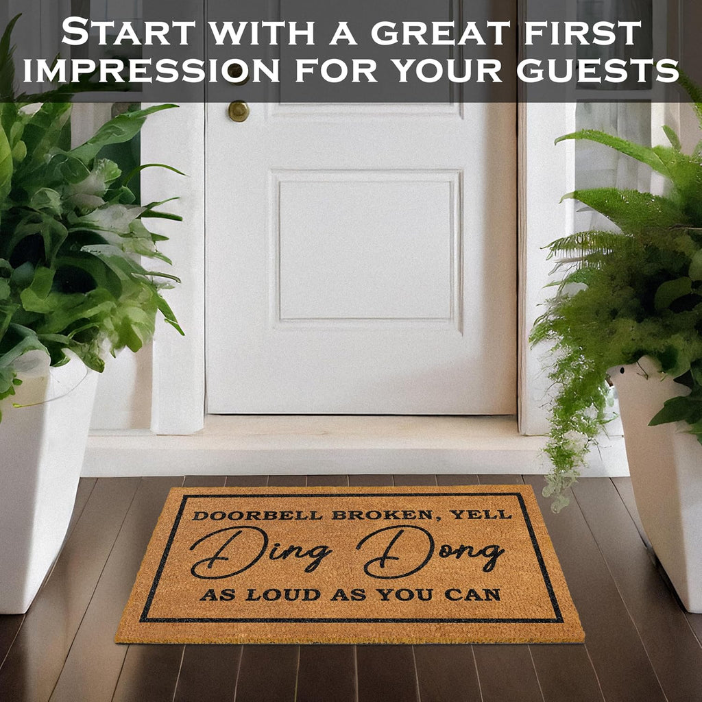 Ding Dong Doorbell Door Mat 30x17 Inch, Doorbell Broken Welcome Mat Coir | Funny Home Decor, Conversation Starter