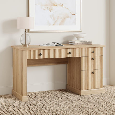 Fluted Home Office Desk Storage, 54 in Modern Executive Desk with Charging Station