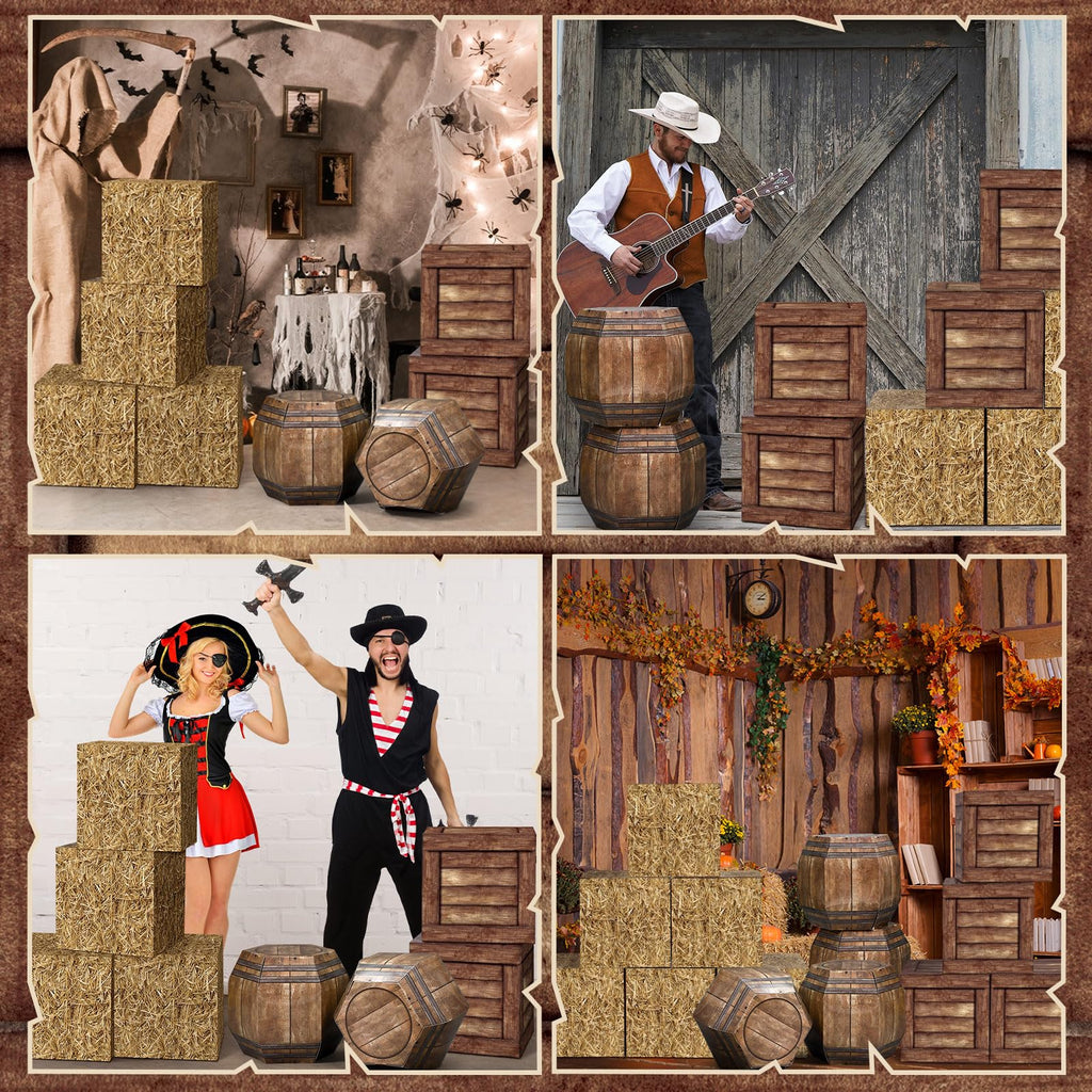 16 Pcs Hay Bales Boxes Western Party Decorations Wine Barrel