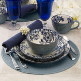 Gabriela Blue 16-Piece Dinnerware Set, Service for 4, Durable Stoneware Plates, Bowls