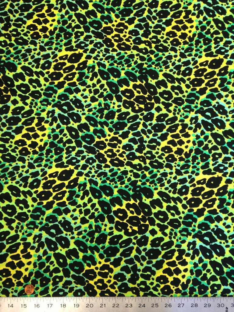 Bright Multicolor Abstract Cheetah Pattern on Heavy Stretch Nylon Spandex Tricot Fabric by The Yard (Lime)