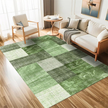 5×7 Washable Modern Area Rugs,Checkered Abstract Neutral Non-Slip High Traffic Large Carpet and Farmhouse,Spring Green