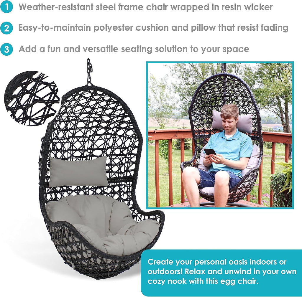 Cordelia Egg Chair with Cushions -Resin Wicker Hanging Chair with 265-Pound Weight Capacity - Hanging Swing Includes