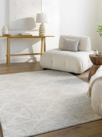 Zonta Wool Living Room, Bedroom Area Rug - Geometric Diamond Trellis Lattice - Bohemian Transitional Modern