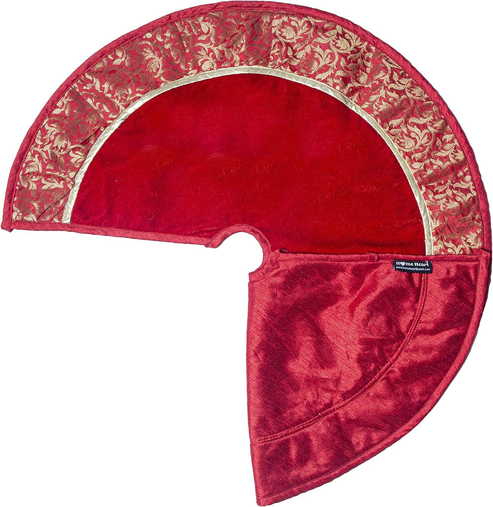 48 Inch Christmas Tree Skirt Velvet with Brocade Fabric Border & Thick Double Layer (5728L)
