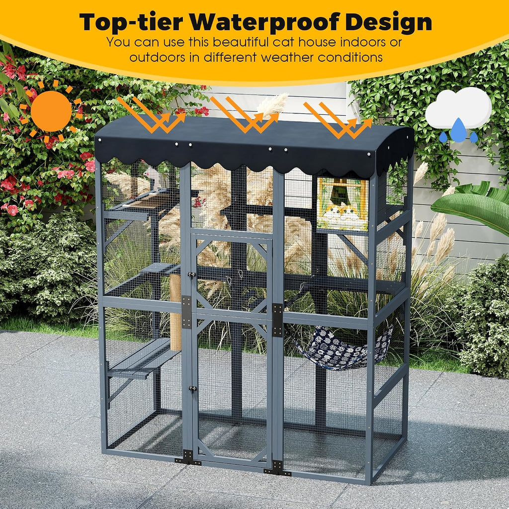 Weatherproof Wooden Outdoor Multi-Tier Cat Enclosure