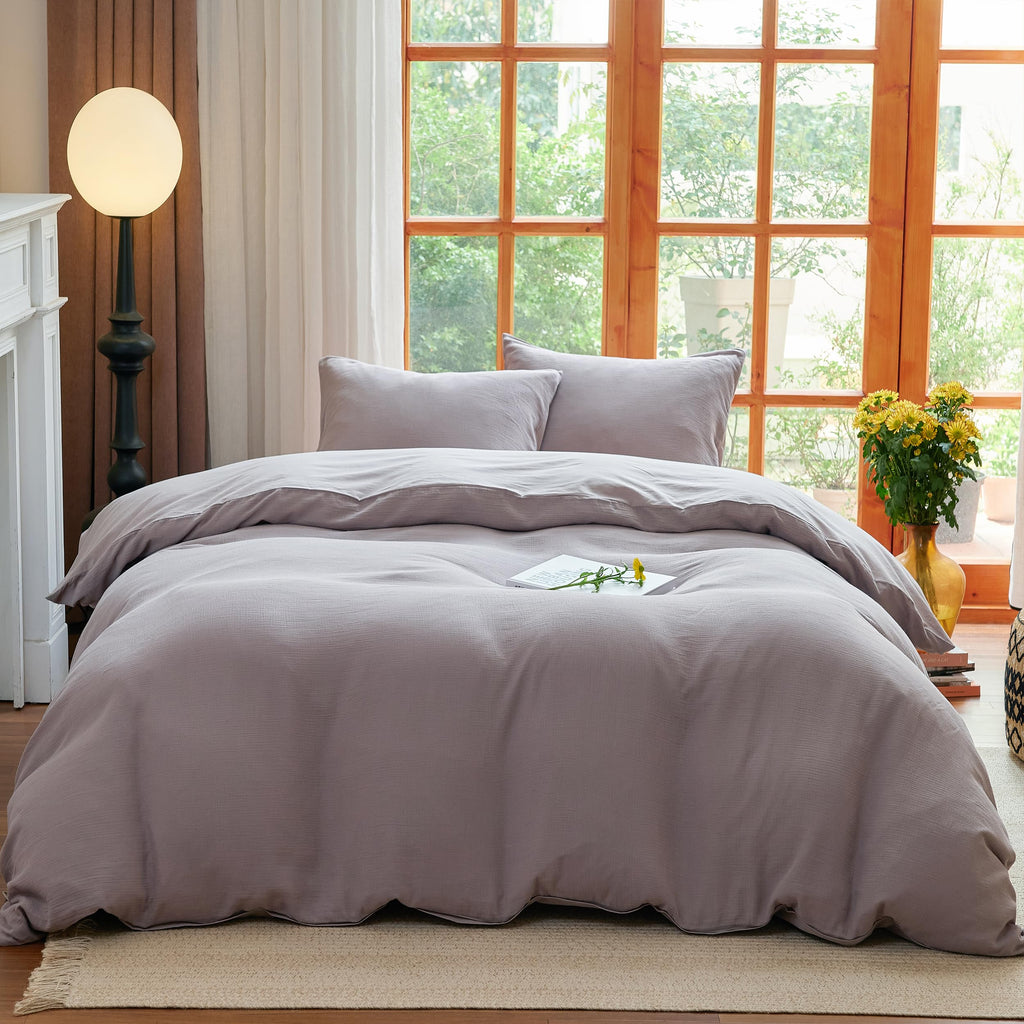 Muslin Duvet Cover Set, 100% Washed Cotton Cooling Duvet Cover for Summer, 3 Pieces Linen Like Gauze Comforter Cover