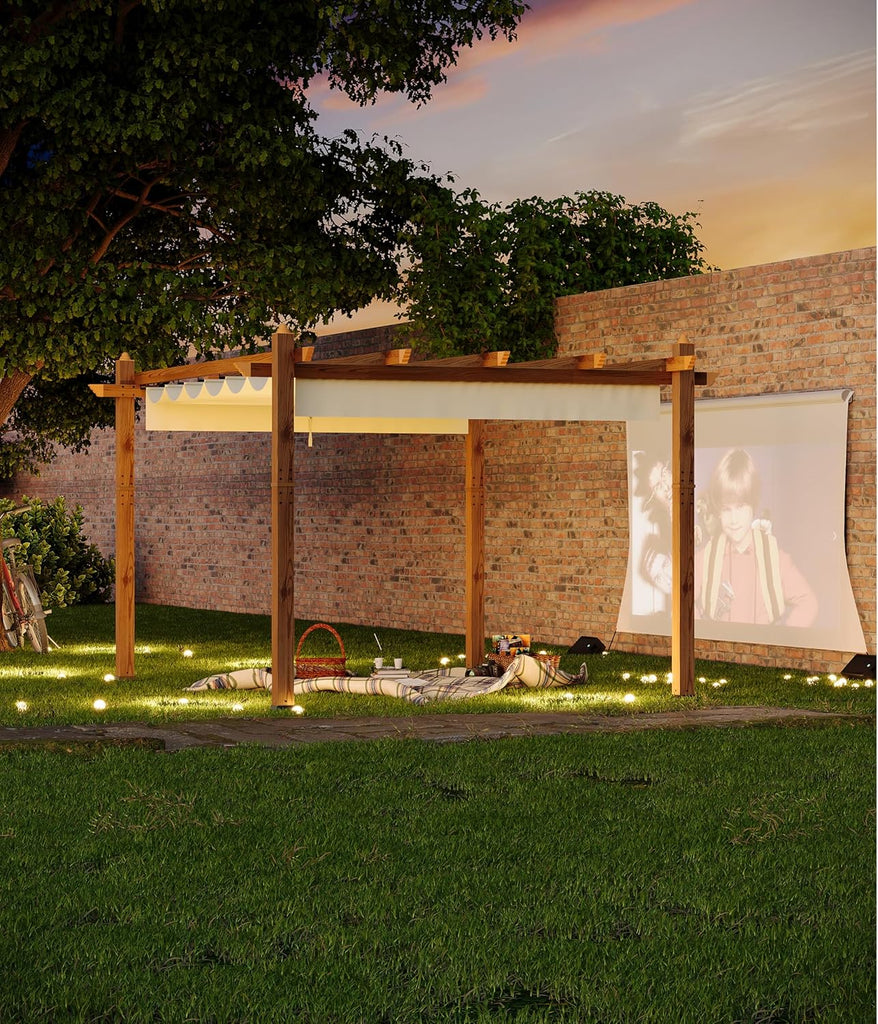 10 x 13 ft Wood-Grain Aluminum Pergola Outdoor Pergola with  - Image 7