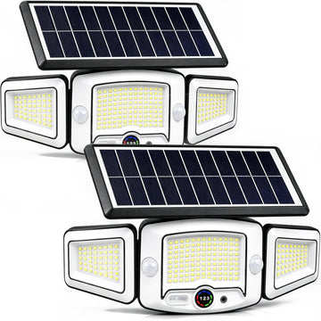 Solar Lights Outdoor Waterproof - Dual Motion Sensors & Rechargeable Battery, 3 Charging Methods Solar Flood Lights