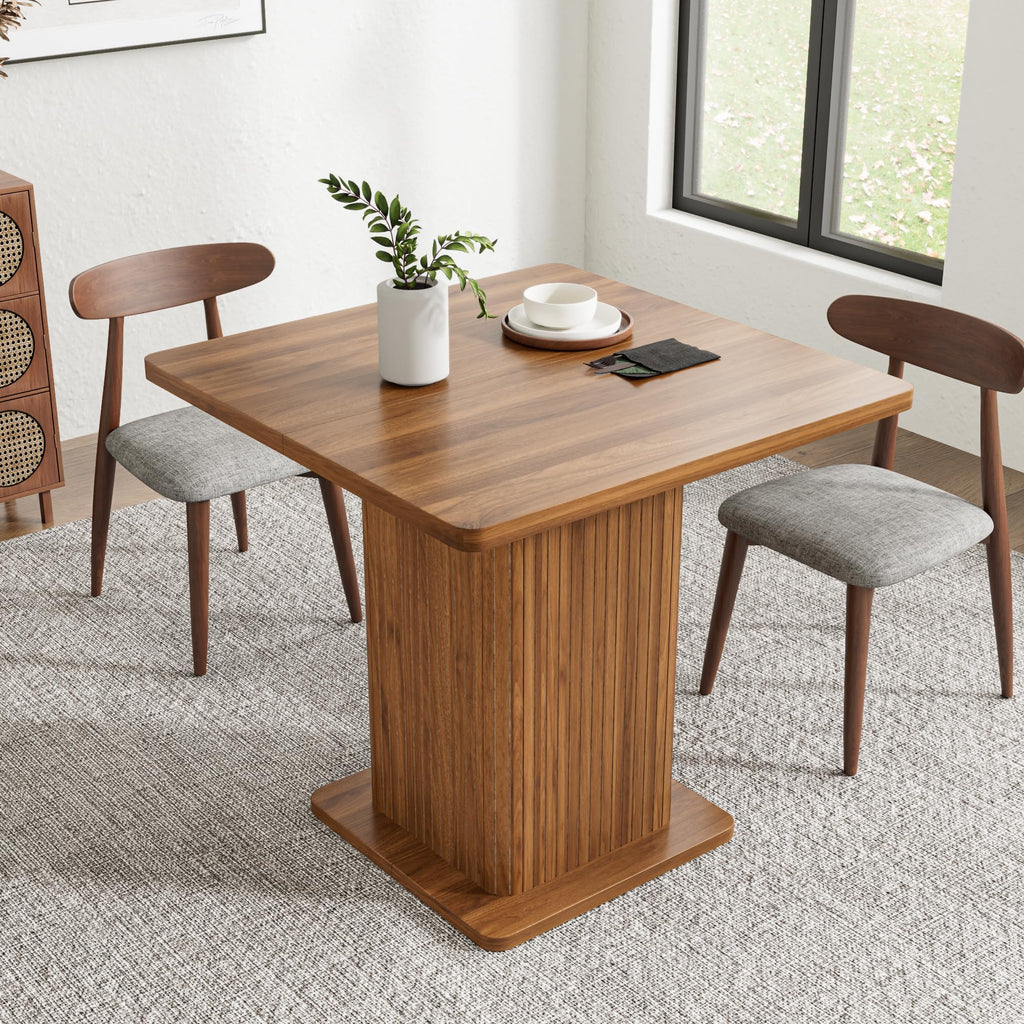 Small Square Dining Table for 2-4, 31.5 Inch Farmhouse Kitchen Table with 2-Tier Storage Shelf, Modern Wood Dinner