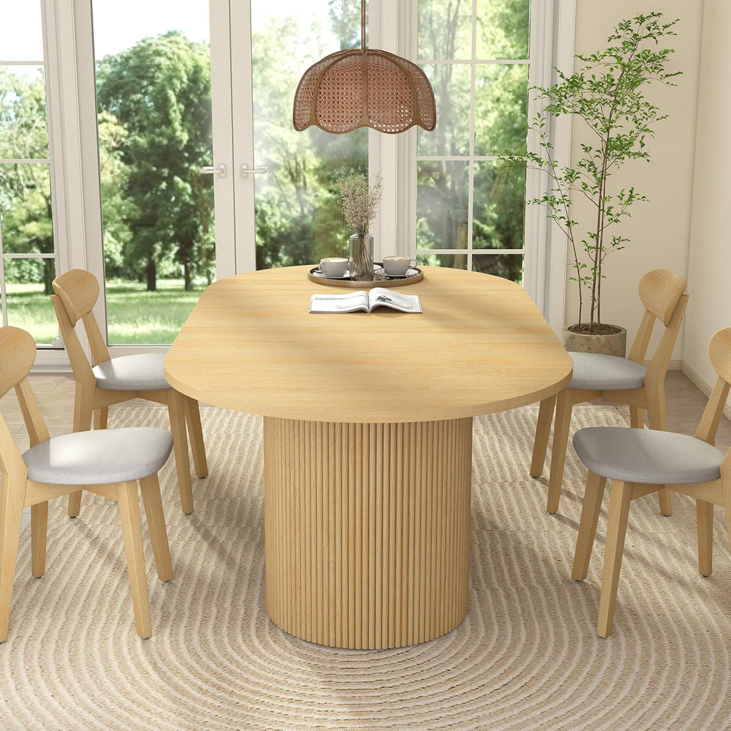 41 in-78 in Extendable Dining Room Table for 4-8, Round Expandable Kitchen Table with Fluted Base, Modern Farmhouse