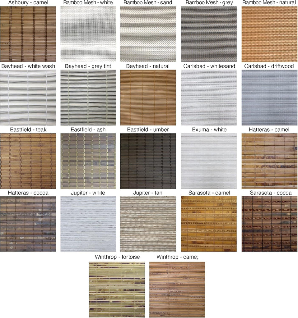 Cordless Woven Wood Roman Shades, 34W x 60H, Bamboo Mesh White, Sizes 20-72 Wide and 24-72 High