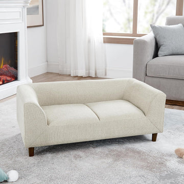 Dog Couch Bed, Comfy Linen Fabric Pet Sofa with Backrest and Armrests, Elevated Dog Couches with Wooden Legs