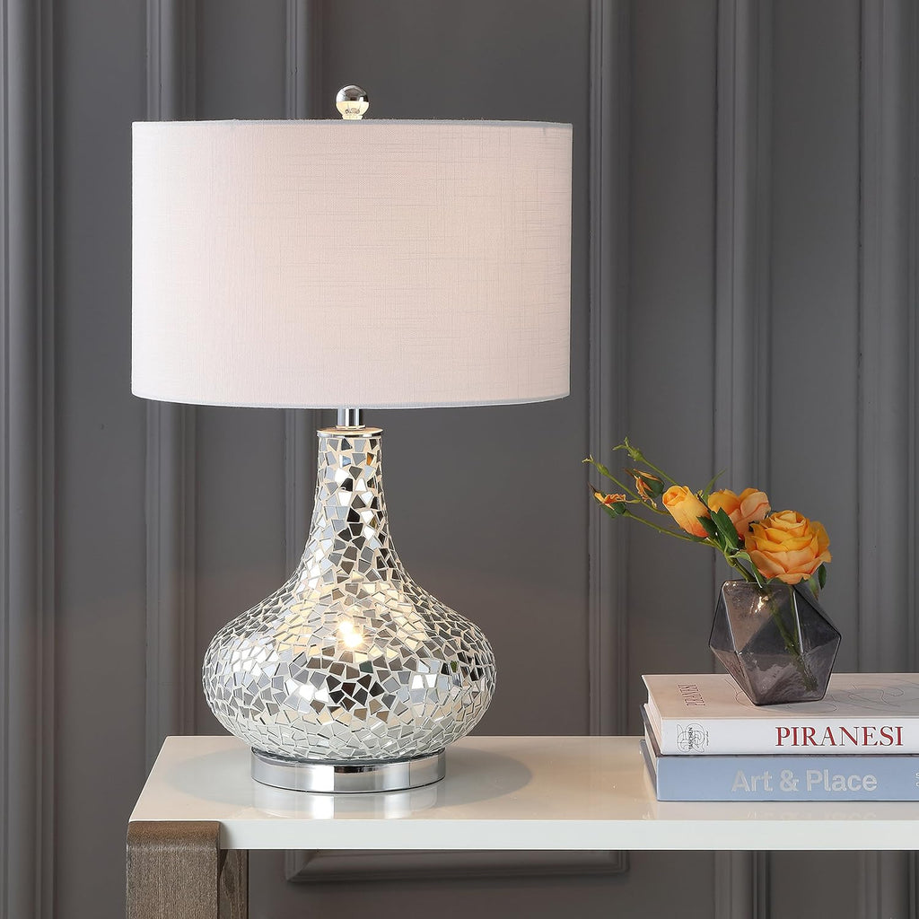 JYL1056A Emilia 26" Mirrored Mosaic LED Table Lamp Contemporary Glam Bedside Desk Nightstand Lamp Living Room Office