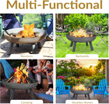 34 Inch Cast Iron Heavy-Duty Fire Pit Bowl - Wood Burning Outdoor - Gray