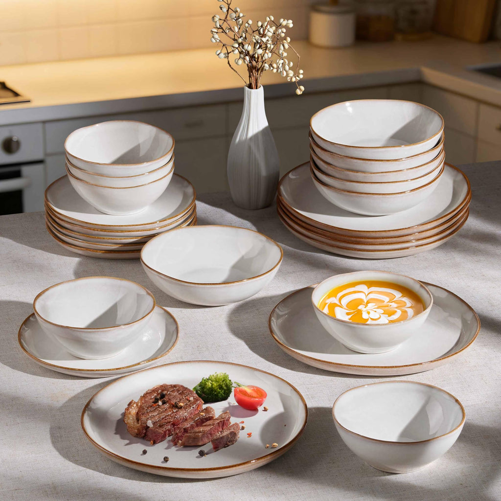Stoneware Dinnerware Sets, 12 Piece Dinner Dishes Set for 4, Ceramic Plates and Bowls Dishware, Tableware Includes