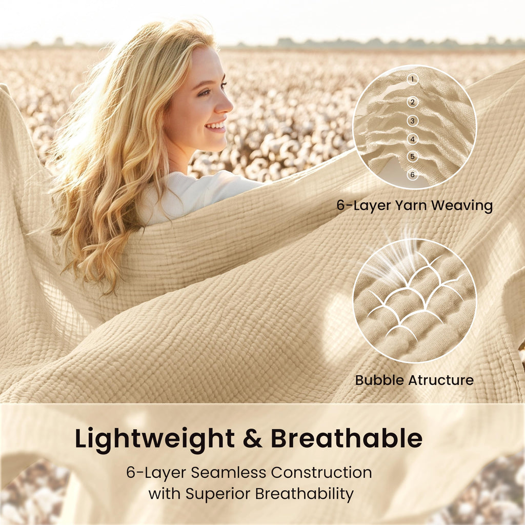 100% Cotton Muslin Blanket for Bed, Khaki