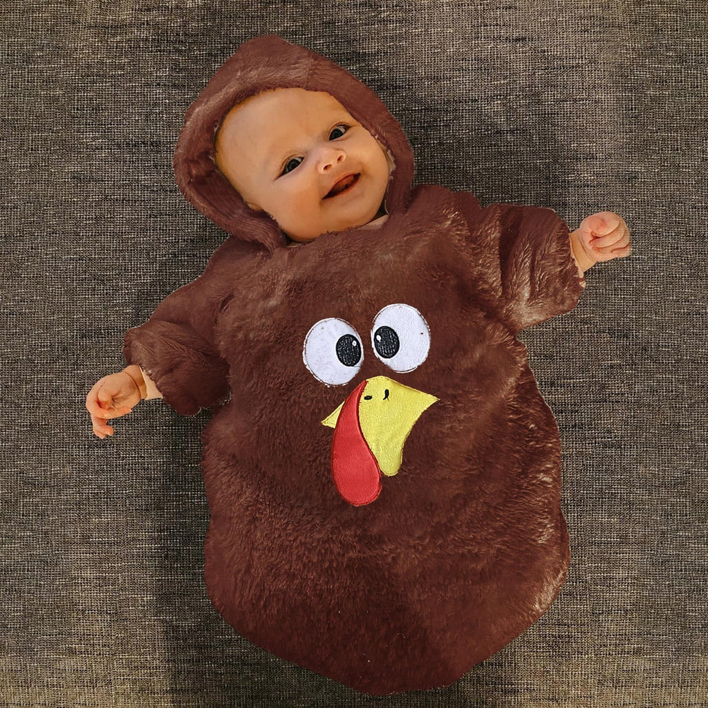 Infant Baby Girls Boys Thanksgiving Outfit Turkey Onesie Newborn Baby Long Sleeve Furry Romper Clothes (Brown, 3-6