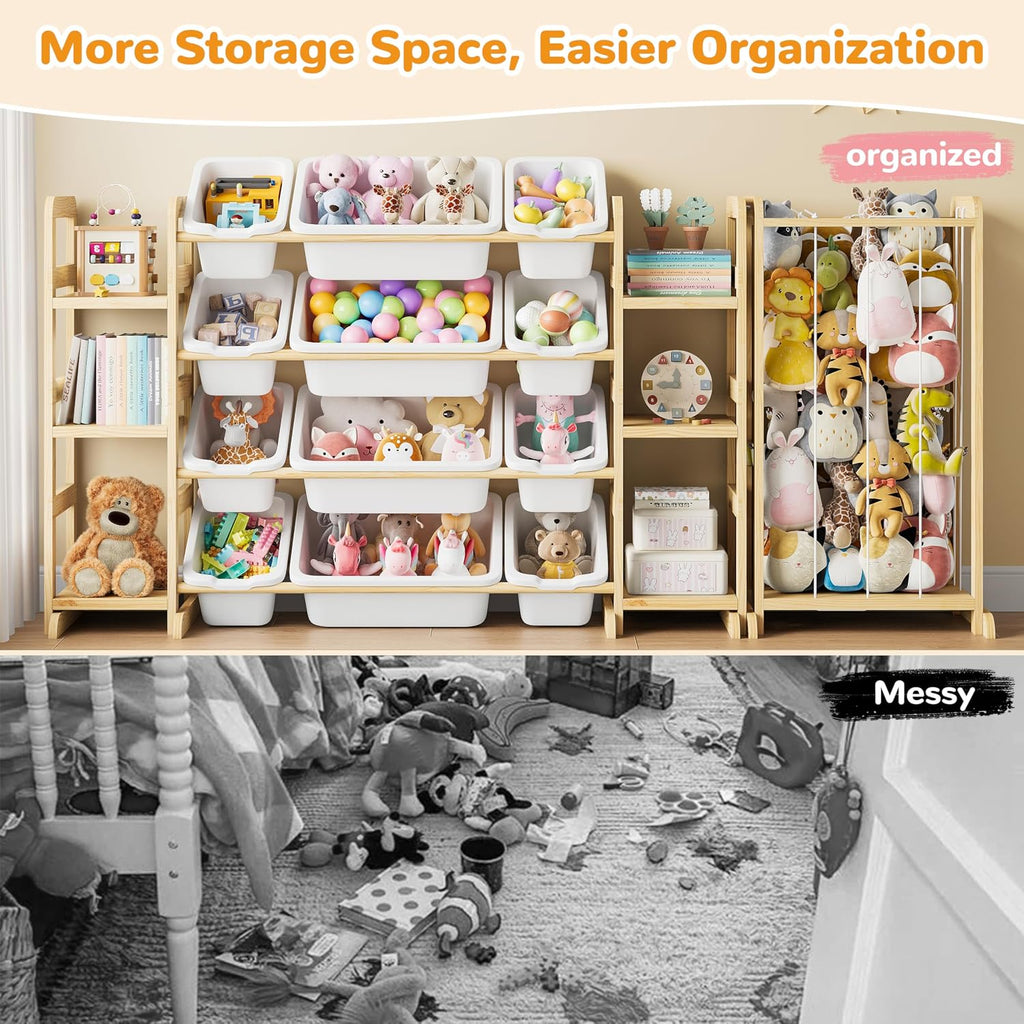 Toy Storage Organizer 12 Bins, 6 Shelves and Bookshelf for Kids, 4-in-1 Toy Organizers and Storage, Toy Book Storage