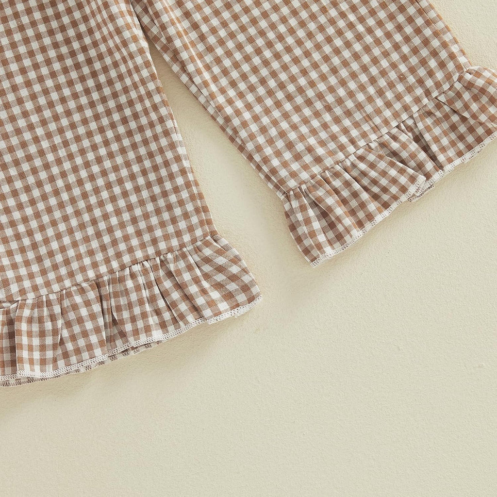 Toddler Baby Girl Summer Clothes Gingham Top Linen Pants 2 Piece Outfits