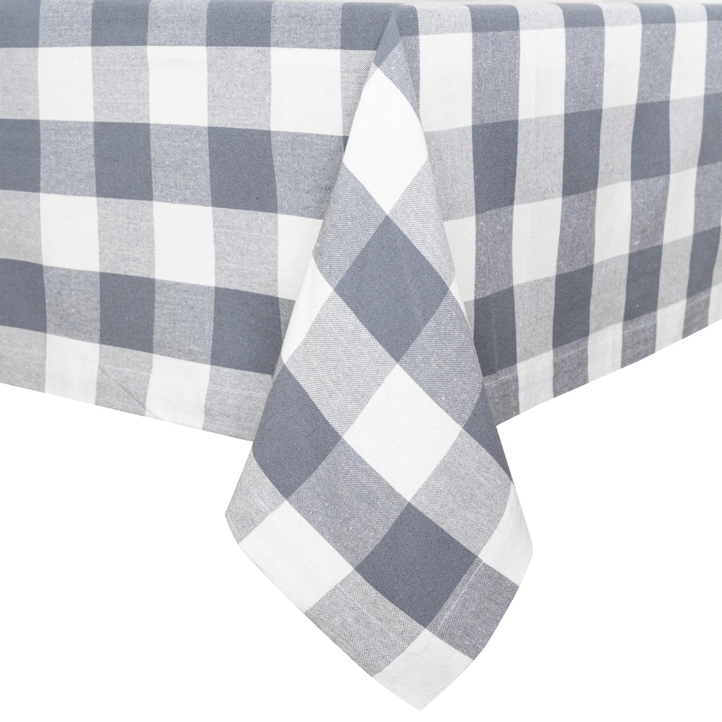 Gray Check Pattern Cotton Tablecloths - 100% Cotton, Reusable, Washable, Absorbent, Rectangular Tablecloth for