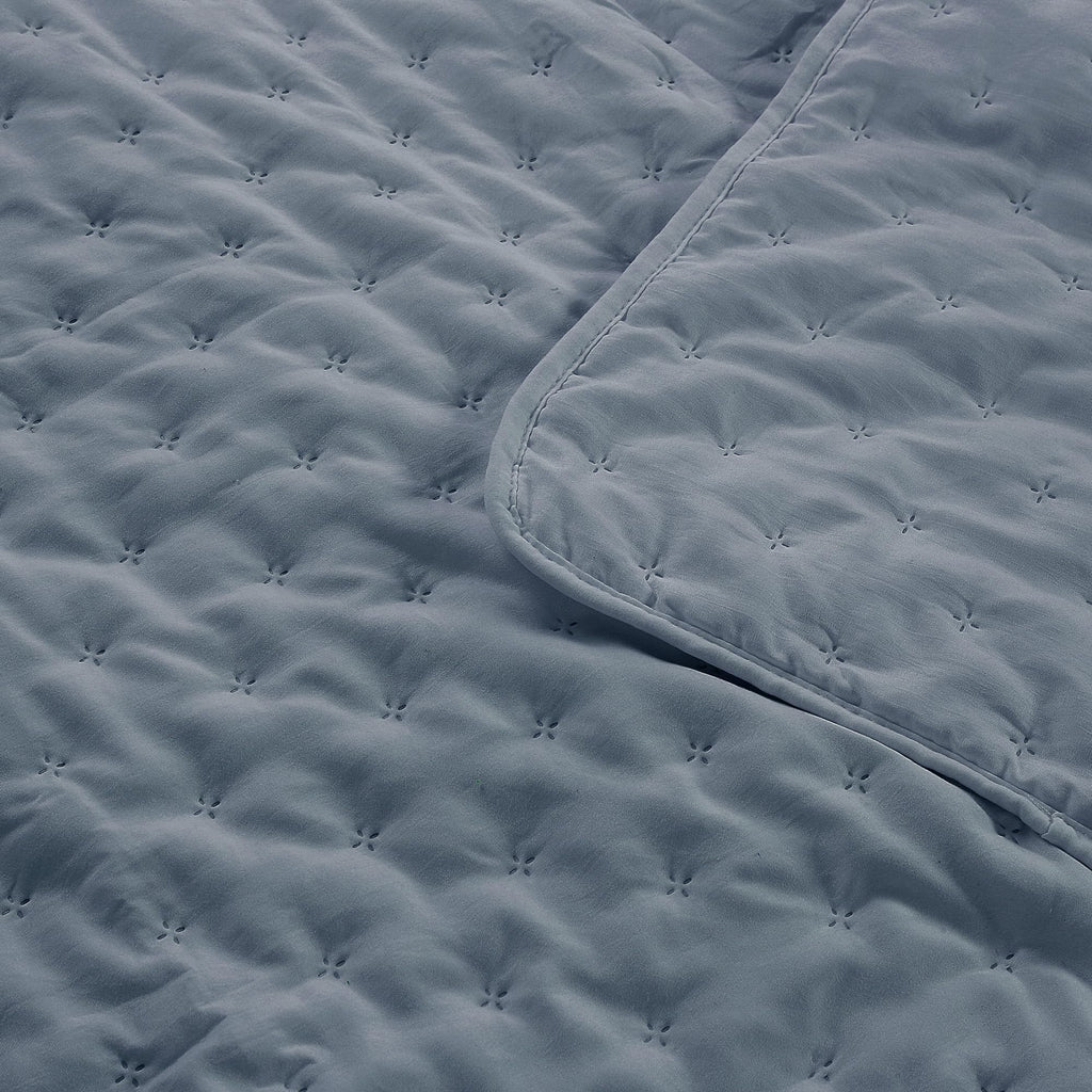 Dusty Blue Quilt Bedding Set, California Lightweight Soft Bedspread, Farmhouse Rustic