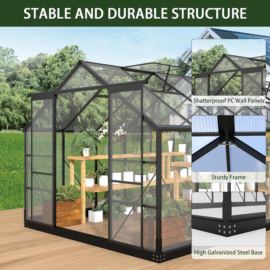 Greenhouses for Outdoors, 8x14.2 FT Polycarbonate Greenhouses with 2 Adjustable Roof Vent, Windproof, Walk-in