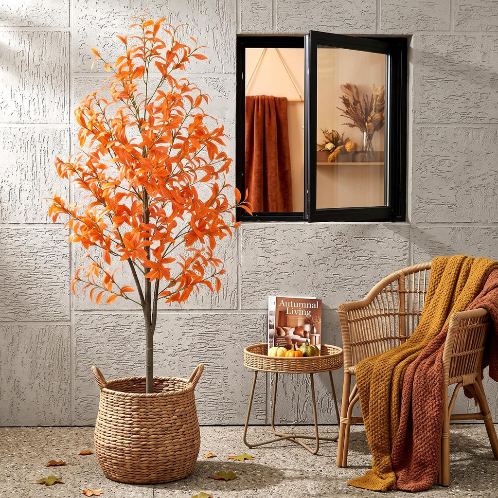 Faux Fall Olive Tree 5Ft Artificial Tree with Planter Autumn Decor