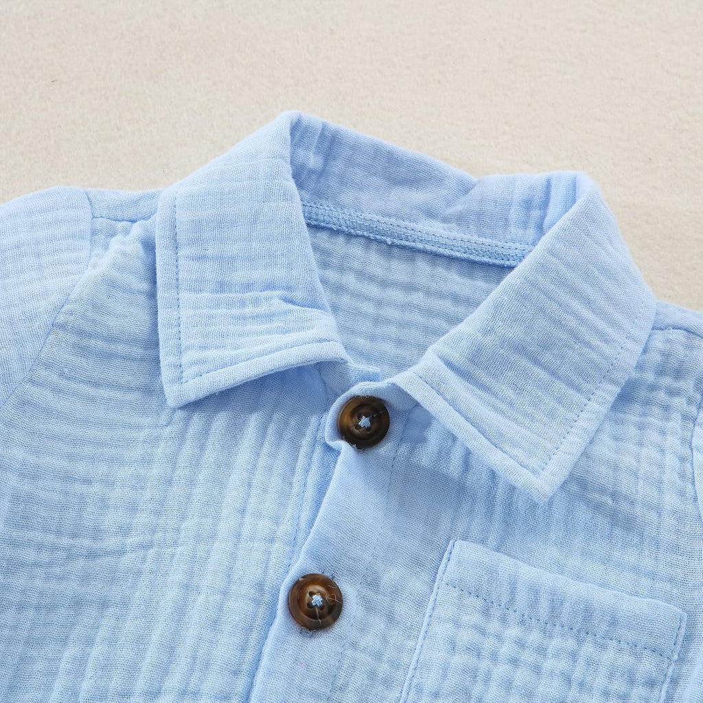Baby Boys Clothes Set Toddler Infant Boys Button-down Shirt Tops + Cotton Gauze Shorts Summer Outfit 2PCS with Pockets