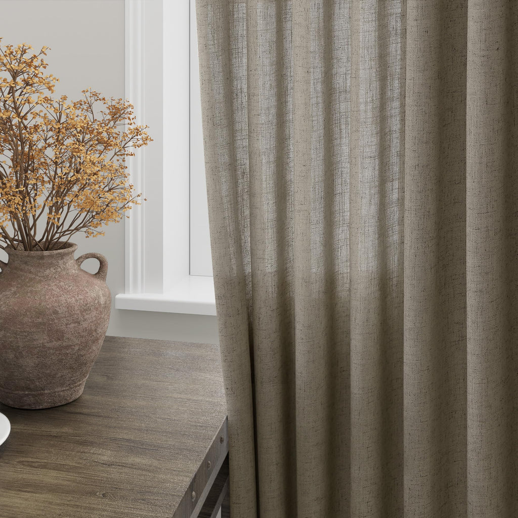 Mocha Linen Curtains 90 Inch Length 2 Panels Set Rod Pocket Back Tab Window Drapes Light Filtering Modern Farmhouse