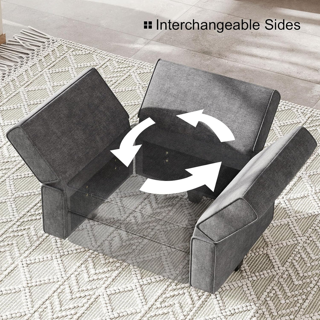 Modular Sectional Sofa with Chaise Convertible L Shaped Couch with Sotrage Ottoman. Dark Grey Couch