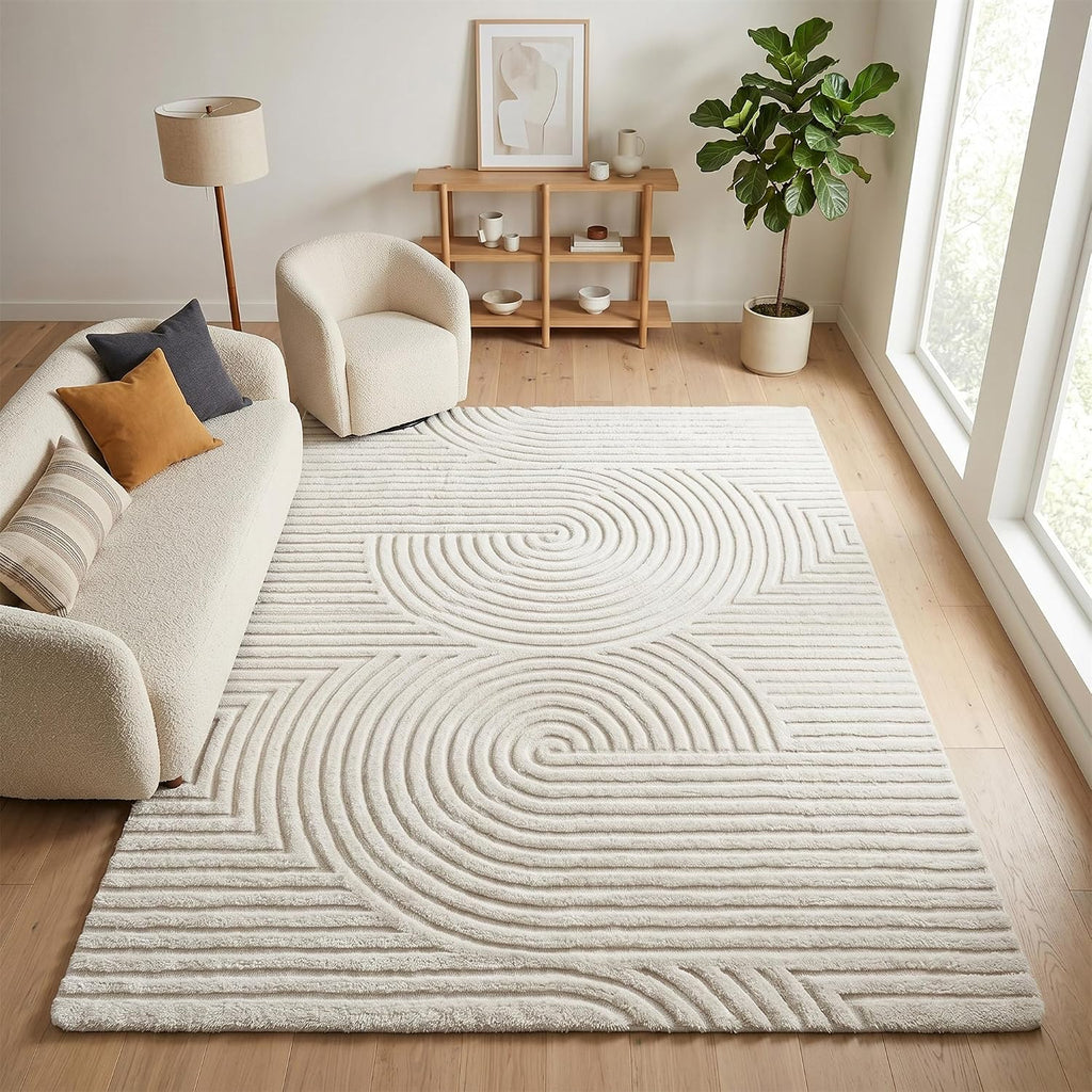 Beige Solid Color Area Rug, Large Washable Living Room Rug