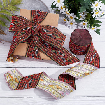 2" Embroidered Jacquard Ribbon Vintage Embroidered Ribbon Floral Woven Trim Fringe Fabric Bias Tape for - 7.7 Yard