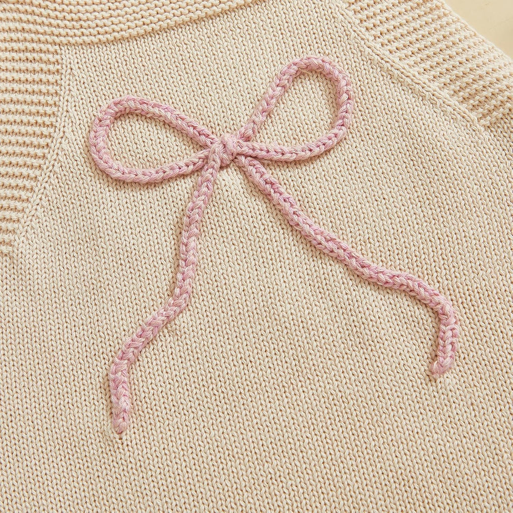 Newborn Baby Girl Clothes Bow Embroidery Romper Sleeveless Knit Romper Jumpsuit Sweater Bodysuit One-Piece Outfit