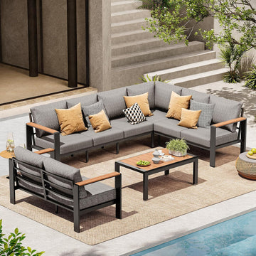 Aluminum Outdoor Patio Furniture Set 8 Seats, Outdoor Sectional Corner Sofa