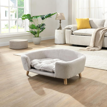 Elroy Orthopedic Dog Bed, Elevated Dog Sofa Bed for Small Dog, Supportive Foam Pet Couch Bed with Wooden Legs, Modern