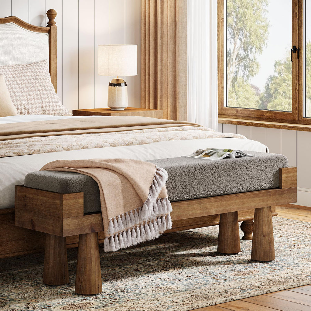 Upholstered Entryway Bench, Shoe Bench with Solid Wood Legs