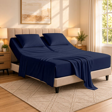 Split Top King Sheet Set, Egyptian Cotton Sateen, Navy Blue
