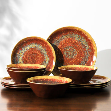 Melamine Plate and Bowl Set, Kitchen Dinnerware Set for 4, Lightweight and Unbreakable Plates and Bowls Set for
