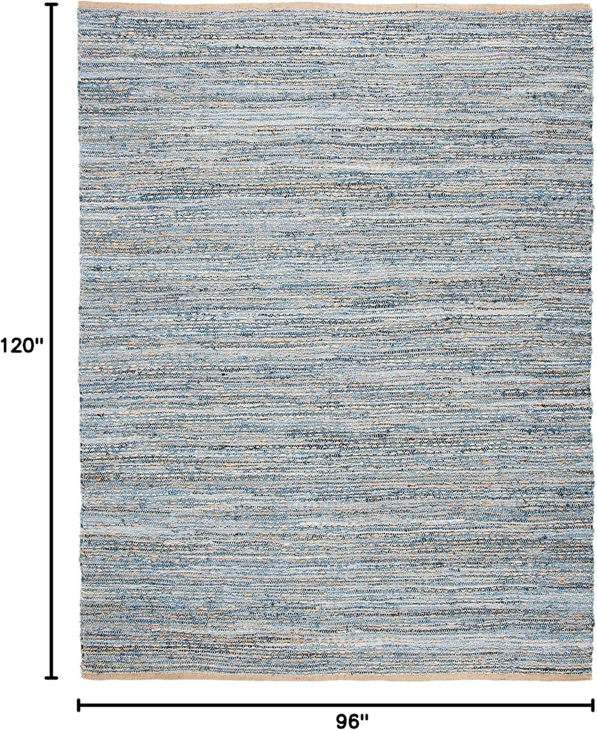 Area Rug 8x10 - Cape Cod Collection - Large - Natural & Blue, Handmade Flat Weave Braided Jute, Ideal , Dining Space