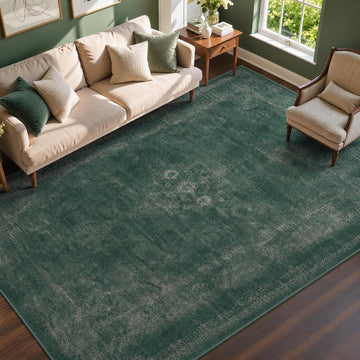 Green Distressed Area Rug 5x7 Vintage Boho Medallion Rugs Washable Bedroom