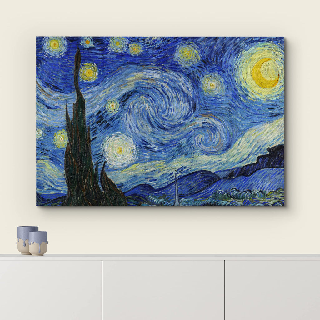 Canvas Print Wall Vincent Van Gogh's Starry Night Architecture & Maps Building Mixed Media Modern Urban - 16"x24"